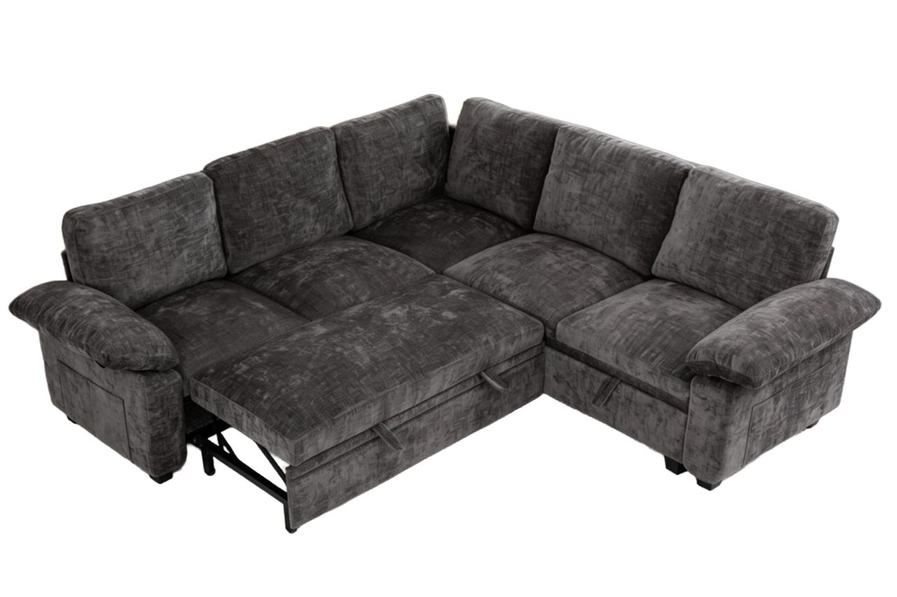 L Shaped Sectional Sleeper Sofa with Pull Out Bed, 5 Seat Modular Chenille Couch with Storage, Modern Convertible Sofa Bed, Sectional Couches for Living Room, Apartment, Gray Credit: Amazon