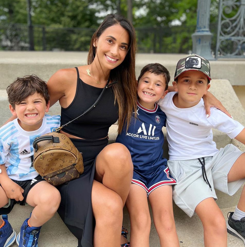 Antonela Roccuzzo with her and Lionel Messi's three sons in a photo shared on Instagram on July 7, 2022Credit: Antonela Roccuzzo Instagram
