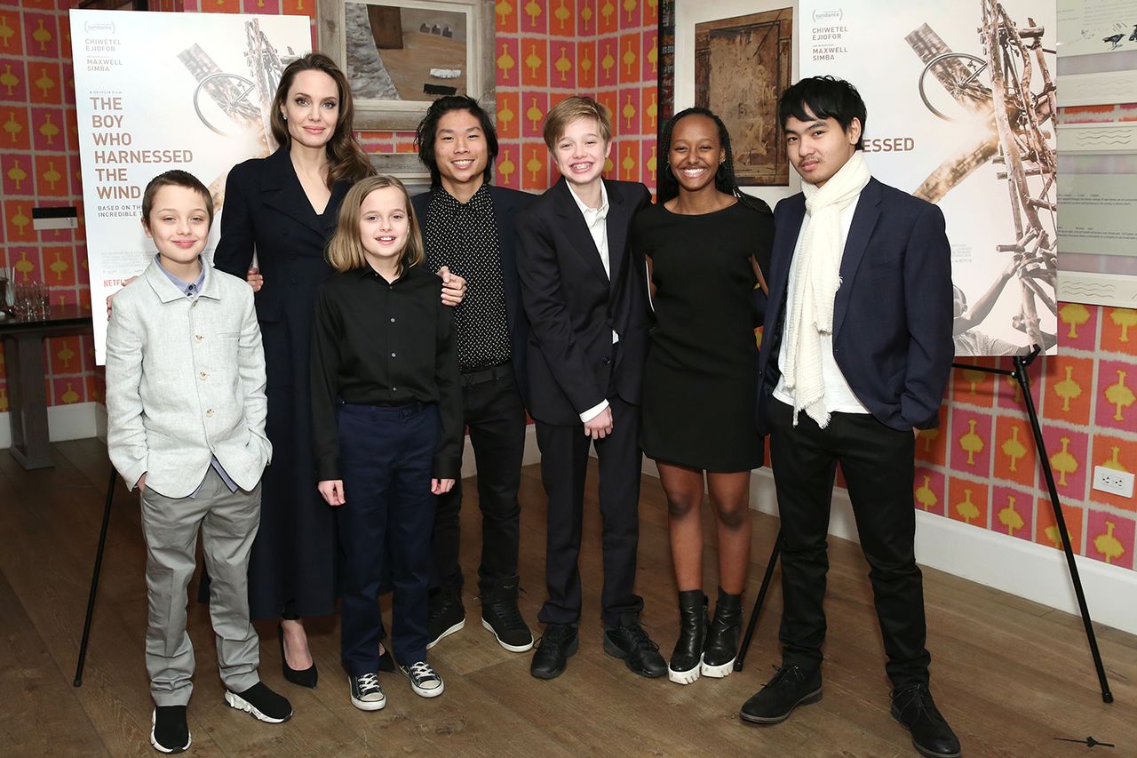Angelina Jolie with children Knox Leon Jolie, Vivienne Marcheline Jolie, Pax Thien Jolie-Pitt, Shiloh Nouvel Jolie, Zahara Marley Jolie and Maddox Chivan Jolie attend 