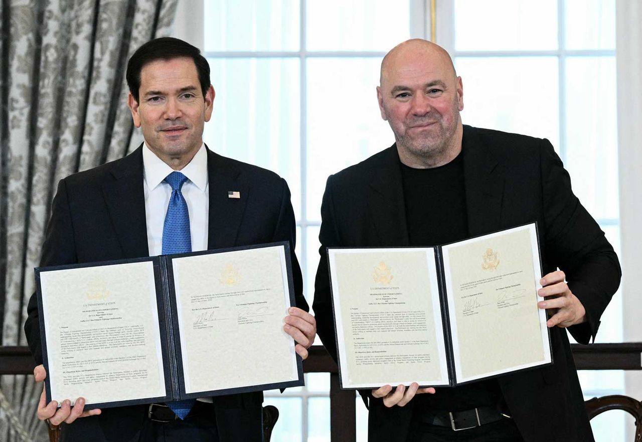 US Secretary of State Marco Rubio and UFC President and CEO Dana White participate in a Memorandum of Understanding signing ceremony at the State Department in Washington, DC, on June 11, 2026. Secretary of State Marco Rubio and UFC President and CEO Dana White participate in a Memorandum of Understanding signing ceremony at the State Department in Washington, DC, on June 11, 2026.Credit: Brendan SMIALOWSKI / AFP via Getty