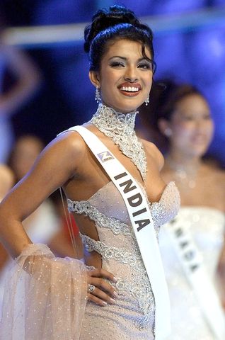 Priyanka Chopra of India poses onstage during the Miss World final at the Millennium Dome in London on Nov. 30, 2000Credit: Gerry Penny/AFP/Getty