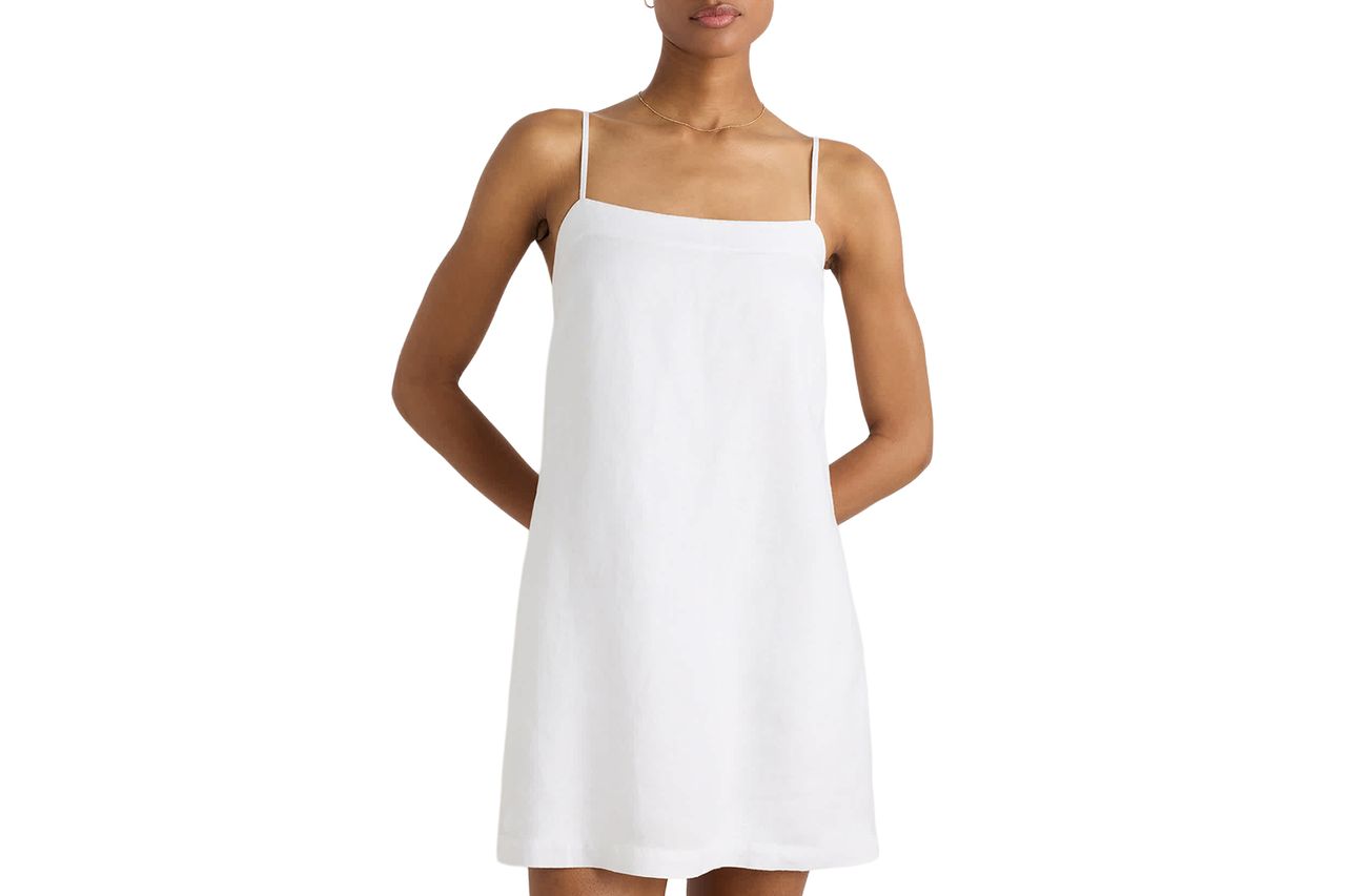 European Linen Mini Skort Dress White Credit: Quince
