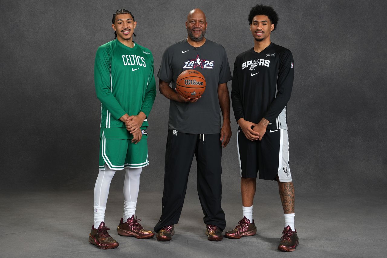 Ron Harper Jr., Ron Harper Sr. and Dylan Harper of Team Harper pose for a portrait during the State Farm All-Star Portraits - 3PT Slam Dunk Shooting as part of NBA All-Star Weekend on Saturday, February 14, 2026 in Los Angeles, California.Credit: Jesse D. Garrabrant/NBAE via Getty