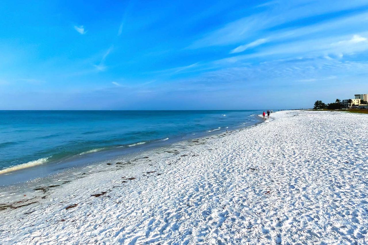 The people going at beach walking on Siesta key beach with white sand. Siesta Key beach in Sarasota, Fla.Credit: Getty