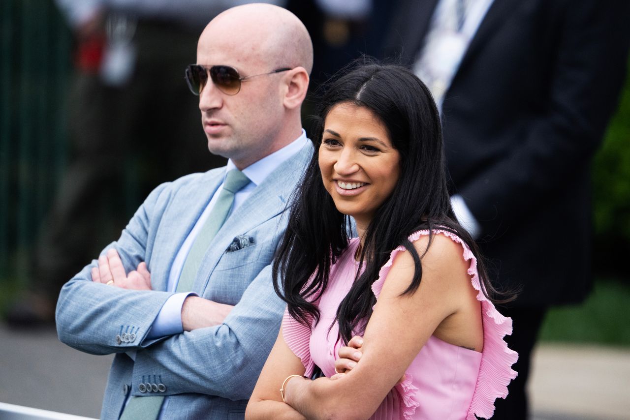 Stephen and Katie Miller at the 2025 White House Easter Egg RollCredit: Tom Williams/CQ-Roll Call, Inc via Getty