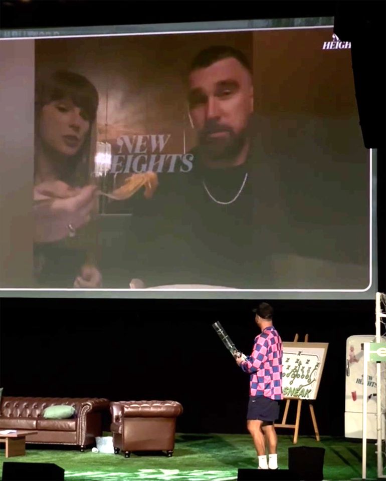 Taylor Swift Makes Surprise Cameo at 'New Heights Live' Swift on the big screen at 'New Heights Live'Credit: Natasha Dye