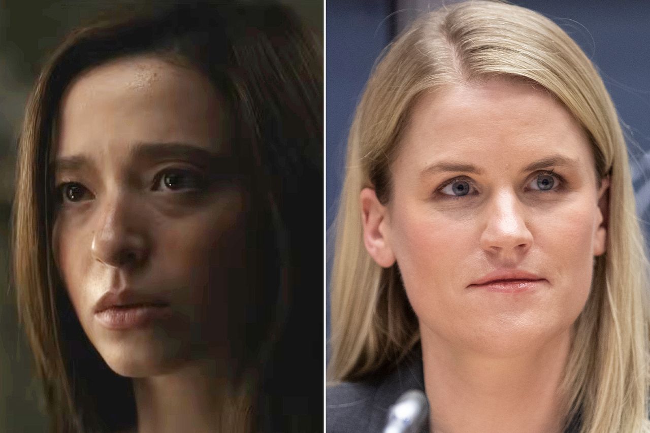 Mikey Madison in 'The Social Reckoning'; Frances Haugen on Nov. 8, 2021, in Brussels Mikey Madison in 'The Social Reckoning'; Frances Haugen on Nov. 8, 2021, in BrusselsCredit: Sony Pictures Entertainment; Thierry Monasse/Getty