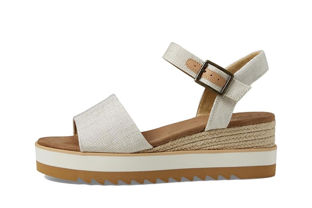 TOMS Women's Diana Wedge Heel Sandal, Leather Upper, Rope-Wrapped Midsole, Adjustable Strap, Buckle, OrthoLite Insole Credit: Amazon