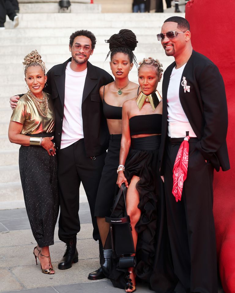 (Left-right:) Adrienne Banfield-Norris, Trey Smith, Willow Smith, Jada Pinkett Smith and Will Smith at the Christian Louboutin Men Spring/Summer 2027 Presentation on June 24Credit: Jacopo Raule/Getty