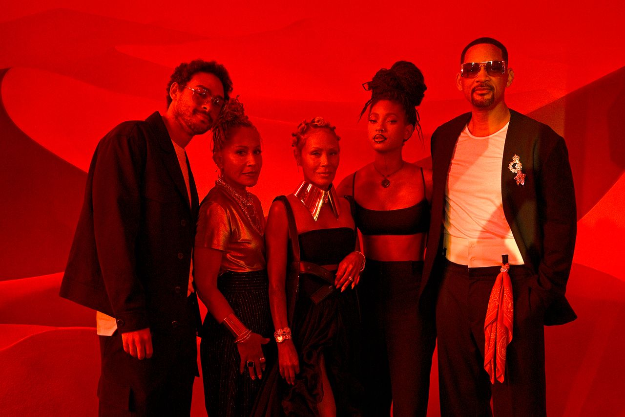 (Left-right:) Trey Smith, Adrienne Banfield-Norris, Jada Pinkett Smith, Willow Smith and Will Smith at the Christian Louboutin Men Spring/Summer 2027 Presentation on June 24Credit: Kristy Sparow/Getty
