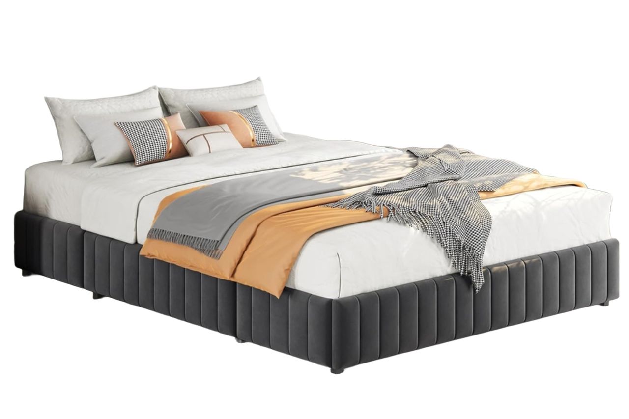 Yaheetech Queen Upholstered Platform Bed with 4 Storage Drawers, No Fixed Headboard, Mattress Foundation with Wood Slat Support, No Box Spring Needed, Noise Free, Dark Grey.jpg Credit: Amazon