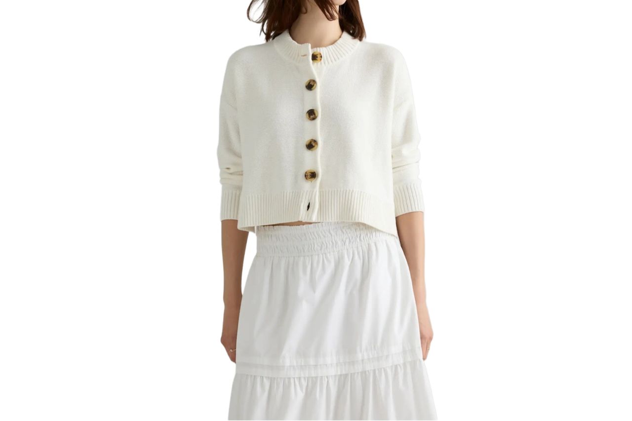100% Organic Cotton Cropped Cardigan in Ivory Credit: Quince