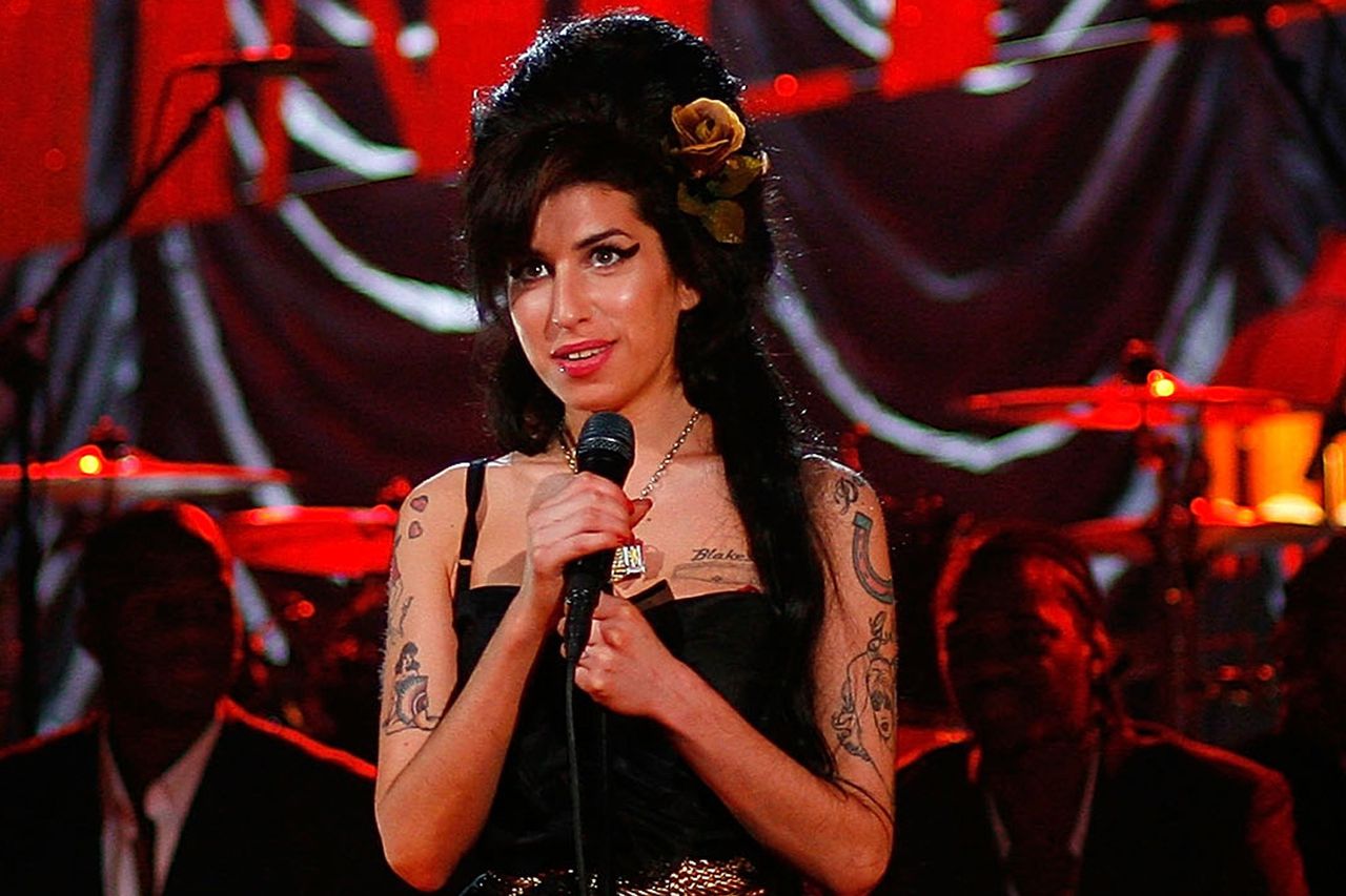Amy Winehouse performs at the Riverside Studios for the 50th Grammy Awards ceremony via video link on February 10, 2008Credit: Peter Macdiarmid/Getty