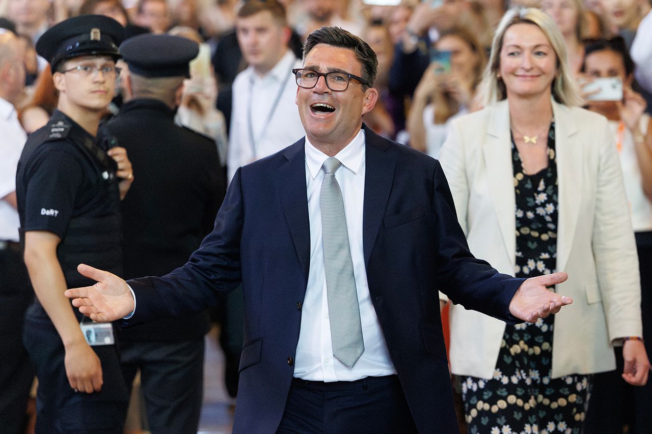 Andy Burnham, Labour MP for Makerfield, celebrates after his swearing-in at the Houses of Parliament New U.K. Prime Minister Andy Burnham at the Houses of Parliament on June 22Credit: Dan Kitwood/Getty