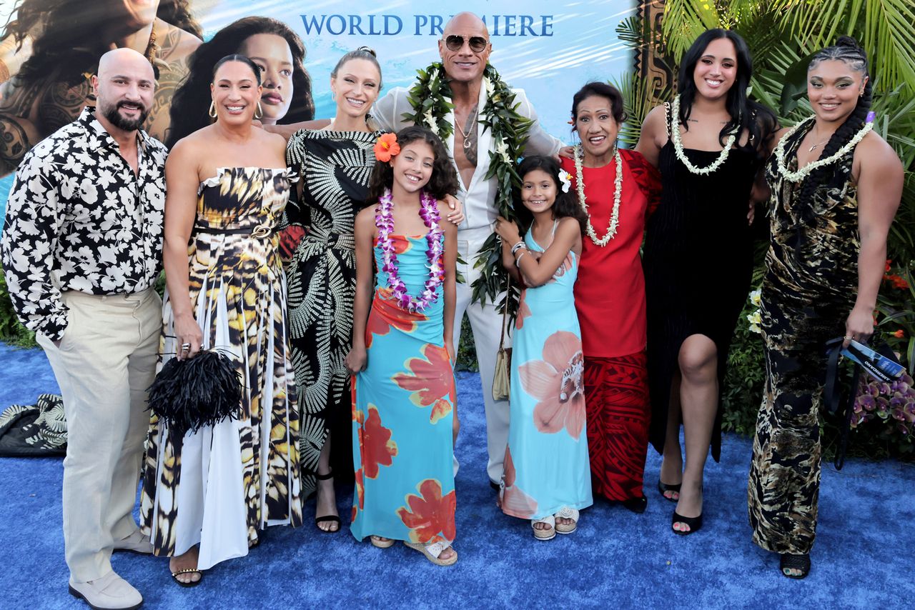 Left to right: Dave Rienzi, Dany Garcia, Lauren Hashian, Jasmine Johnson, Dwayne Johnson, Tiana Johnson, Ata Johnson, Ava Raine and Tatyanna DumasCredit: Rodin Eckenroth/Getty