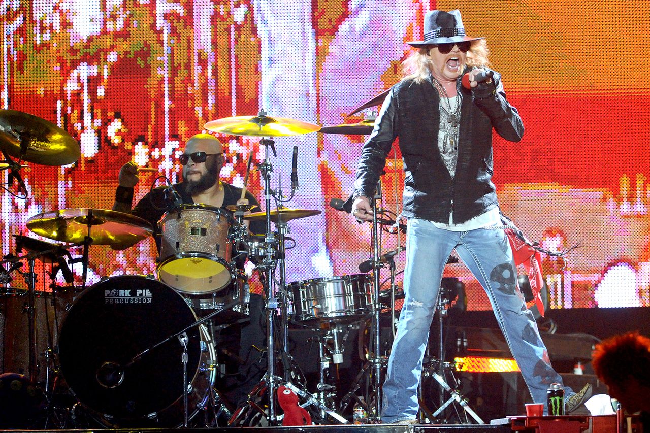 Axl Rose and Frank Ferrer of Guns N' Roses performs at The Forum on December 21, 2011 in Inglewood, California. Frank Ferrer and Axl Rose of Guns N’ Roses performs in Los Angeles in December 2011Credit: Jeff Kravitz/FilmMagic