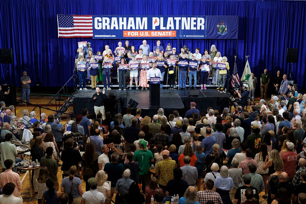 U.S. Senate candidate Graham Platner speaks on June 9 in Blue Hill, Maine.Credit: CJ Gunther/Getty