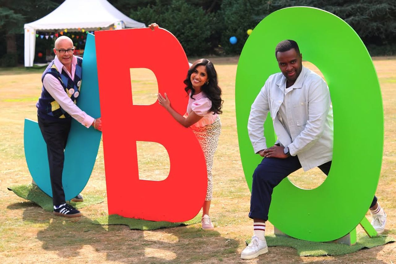 (L-R) Harry Hill, Ravneet Gill and Liam Charles on ‘Junior Bake Off’