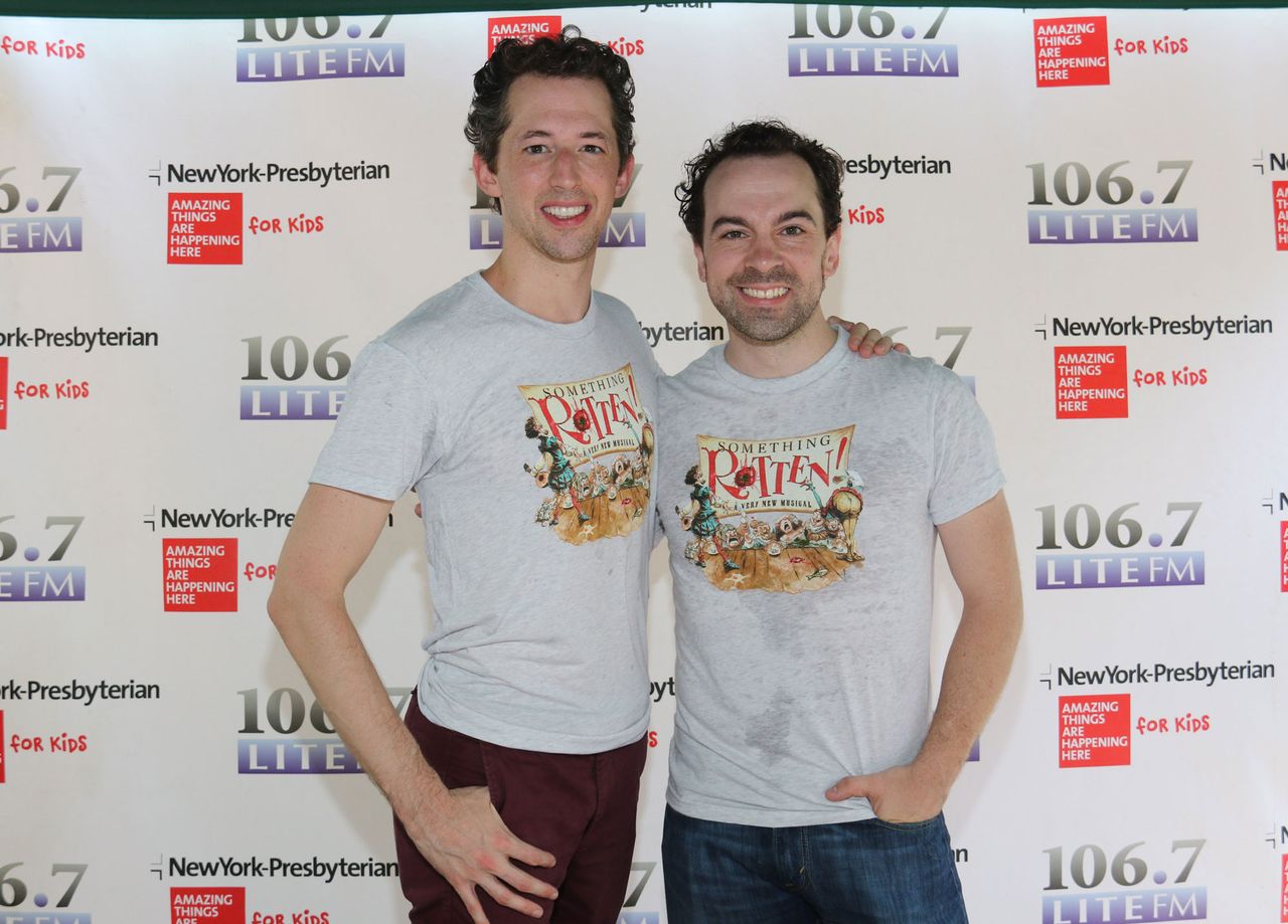 Josh Grisetti and Rob McClure in 2016, after performing a number from ‘Something Rotten’ in New York City’s Bryant ParkCredit: Janette Pellegrini/Getty