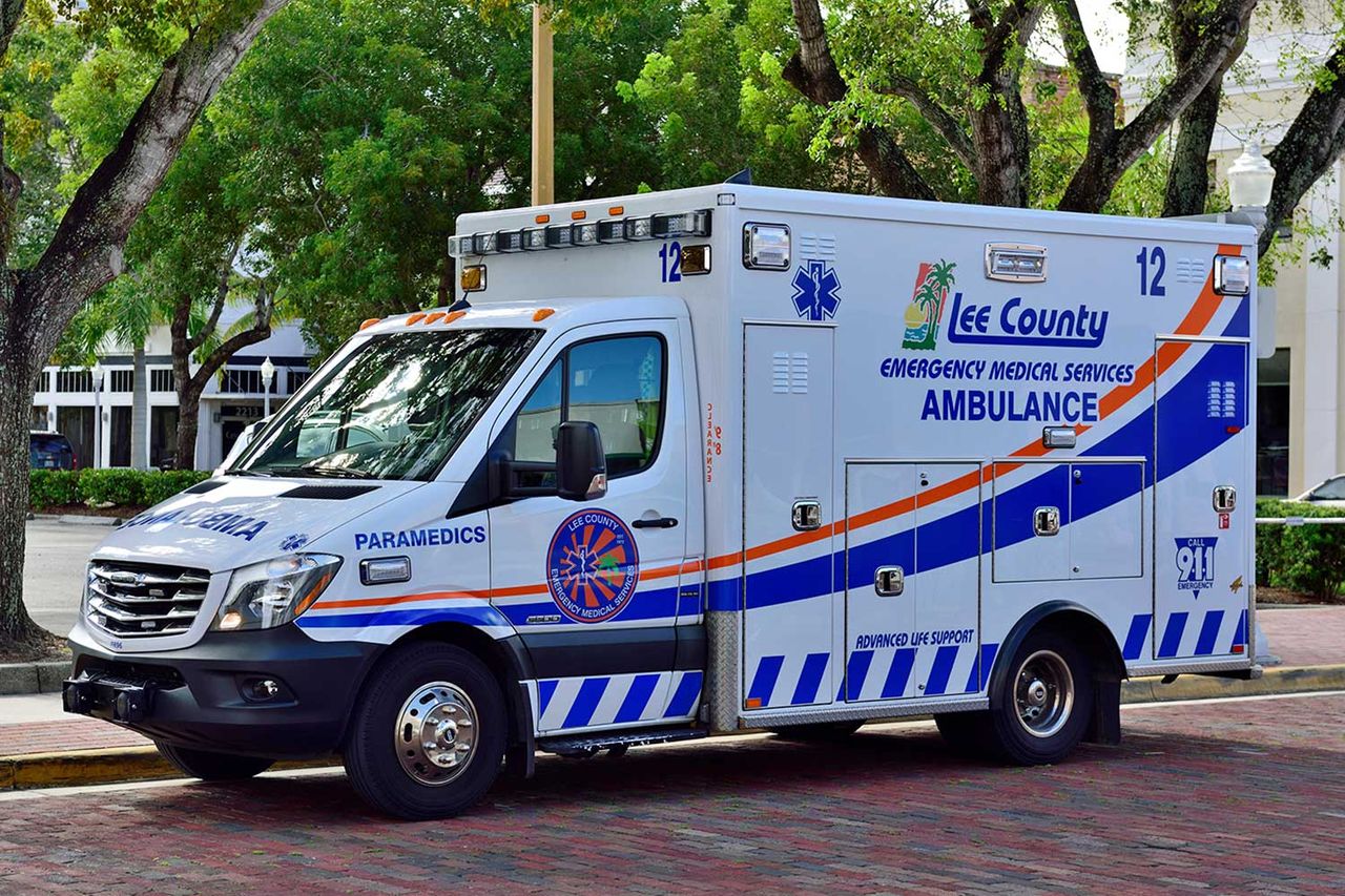 Ambulance of Lee County seen in Fort Myers, Florida, USA A Lee County ambulance is seen in Fort Myers, Fla.Credit: Alamy