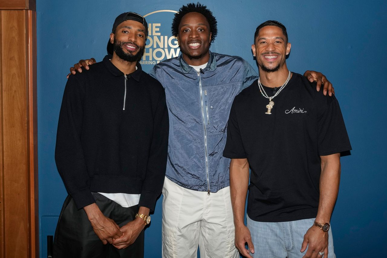 Mikal Bridges, OG Anunoby, and Josh HartCredit: Rosalind O'Connor/NBC via Getty