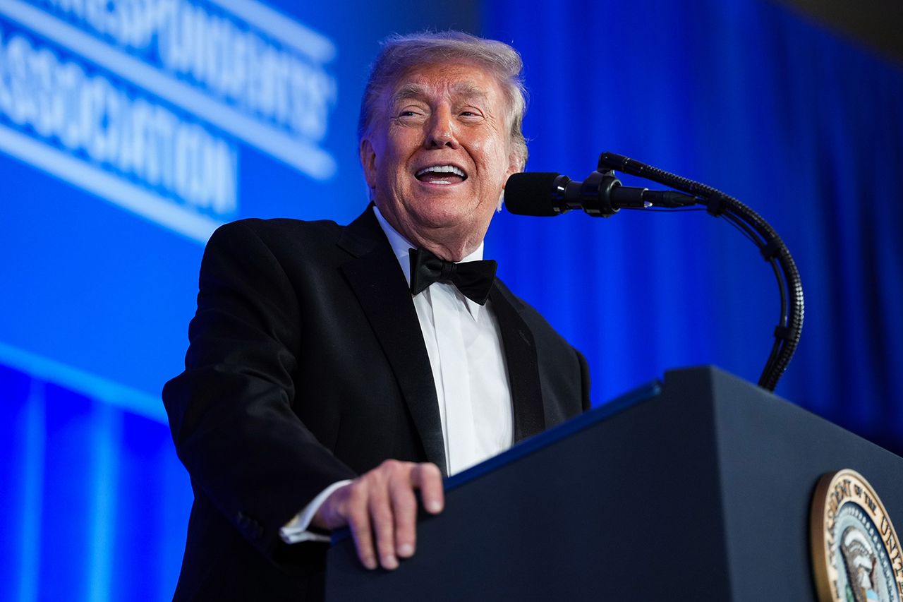 Donald Trump speaks at the White House Correspondents Dinner on July 24.Credit: Eric Lee/Getty