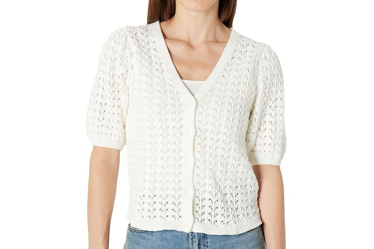 Amazon Essentials Women's Relaxed-Fit Crochet Short-Sleeve Cardigan Credit: Amazon