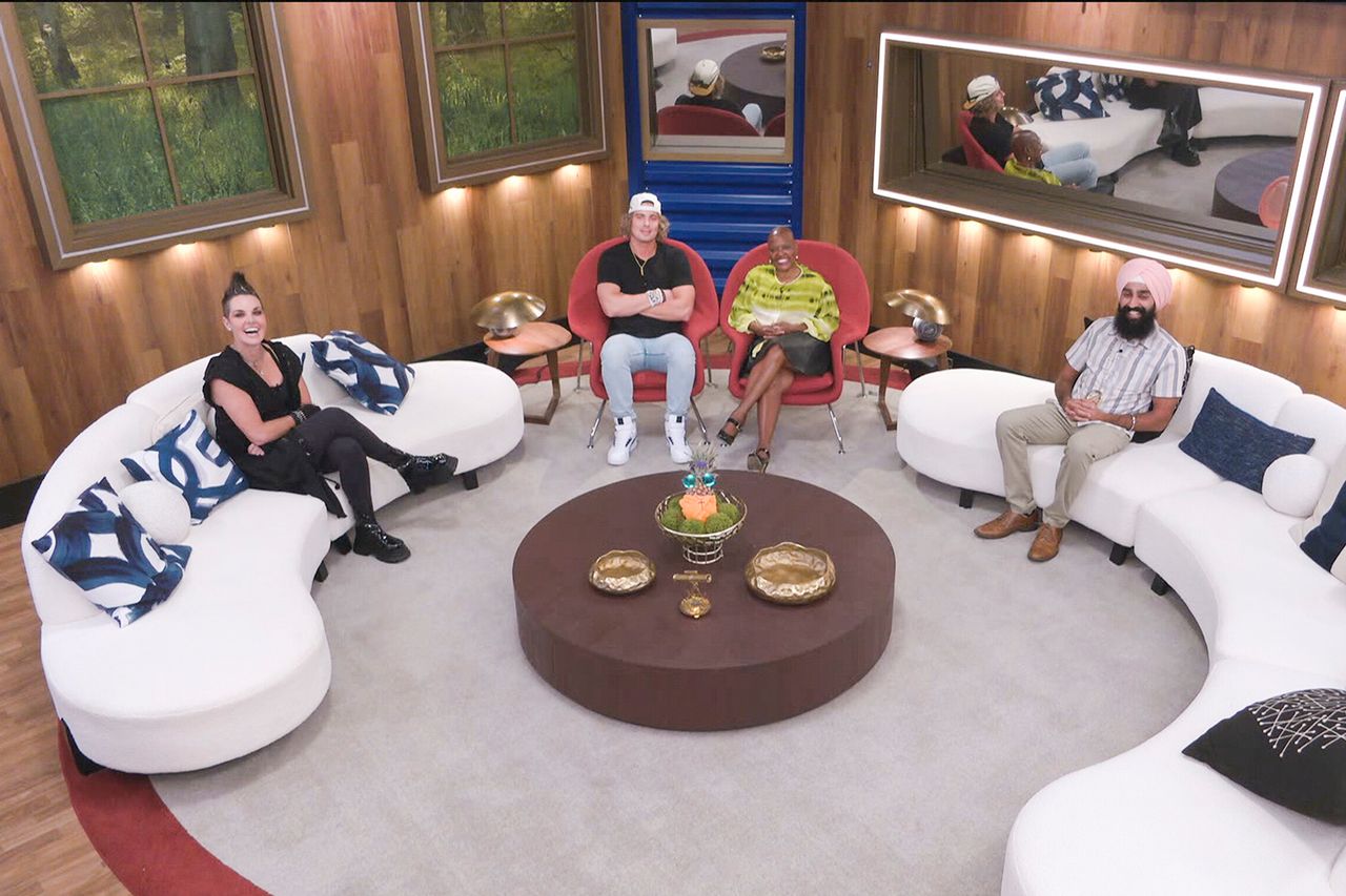 Bowie Jane, Matt Klotz, Felicia Cannon and Jag Bains on Big Brother.Credit: CBS ©2023