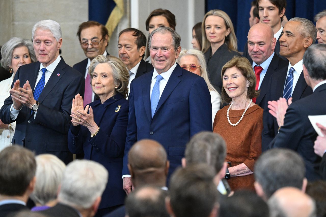 Former President Bill Clinton, former Secretary of State Hillary Clinton, former President George W. Bush, former first lady Laura Bush and former President Barack Obama attend the inauguration ceremony for President Donald Trump on Jan. 20, 2025.Credit: SAUL LOEB/POOL/AFP via Getty