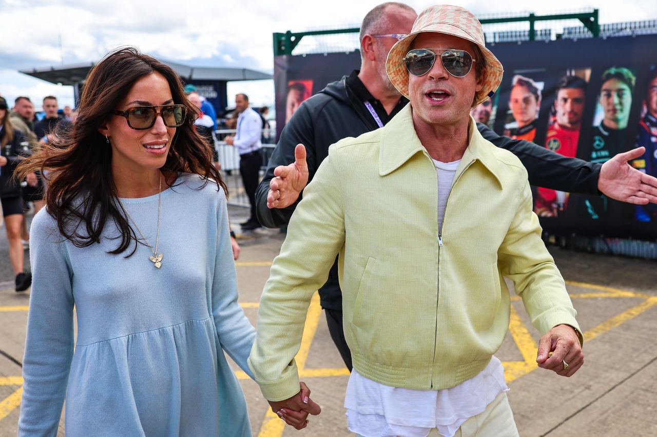 Brad Pitt and Ines de Ramon during the F1 Grand Prix of Great Britain at Silverstone Circuit on July 7, 2024, in Northampton, United Kingdom.Credit: Kym Illman/Getty