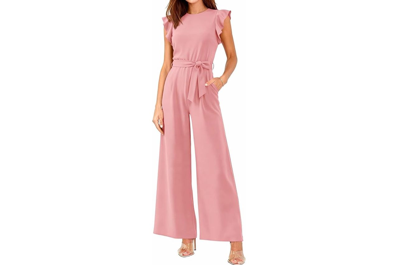 Btfbm Cap Sleeve Belted High Waist Wide Leg Romper Credit: Amazon