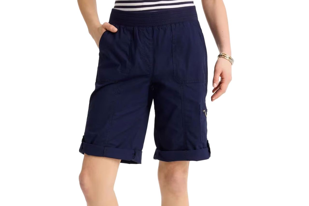 Chicos Poplin Cotton Roll-Tab Shorts Credit: Chicos
