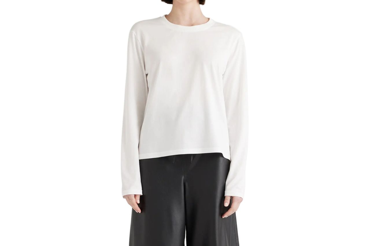 Cotton Modal Relaxed Long Sleeve Tee in White Credit: Quince