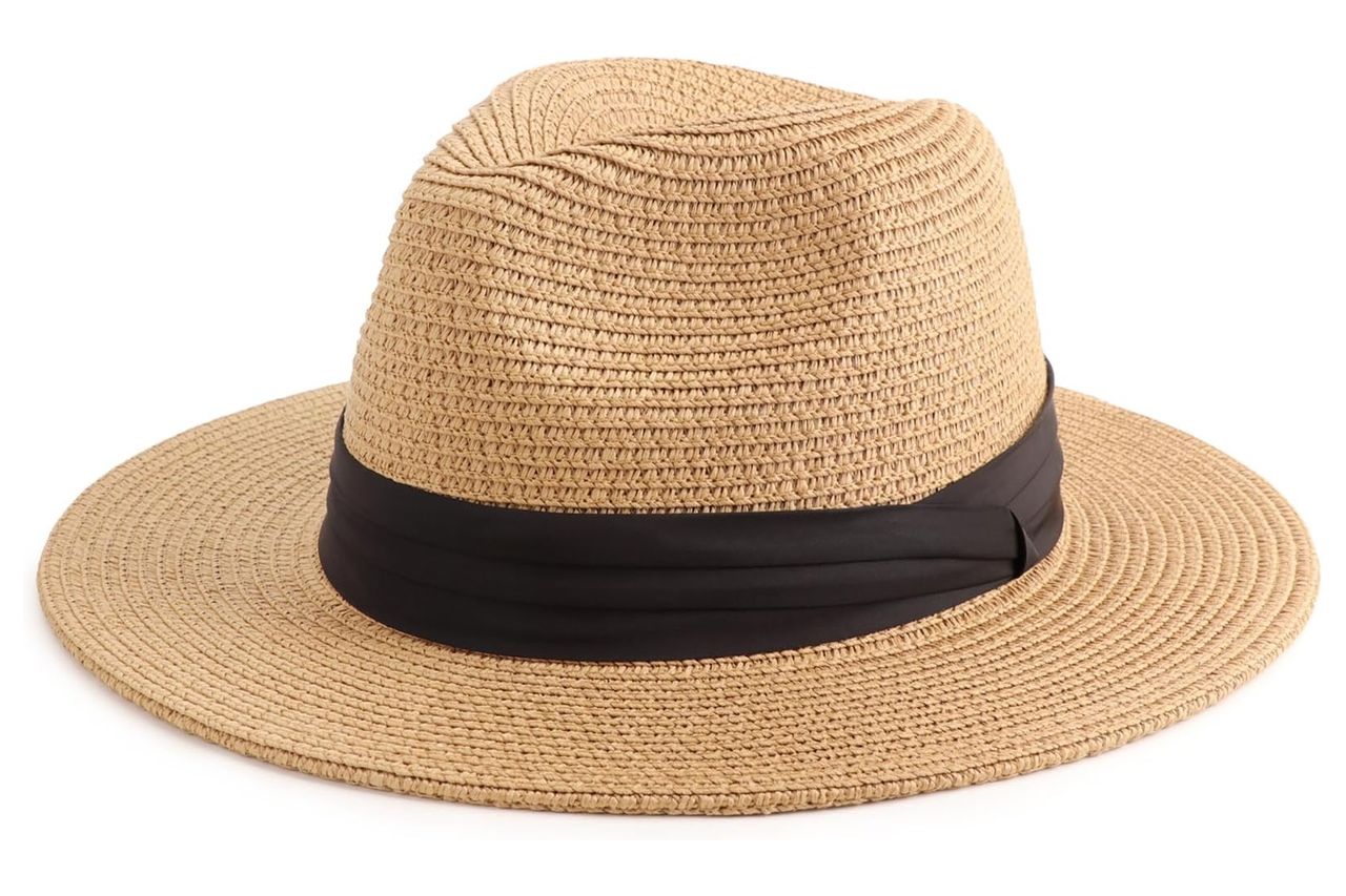 DRESHOW Women Straw Panama Hat Travel Fedora Beach Sun Hat Summer Wide Brim Straw Roll up Hats UPF 50+ Credit: Amazon