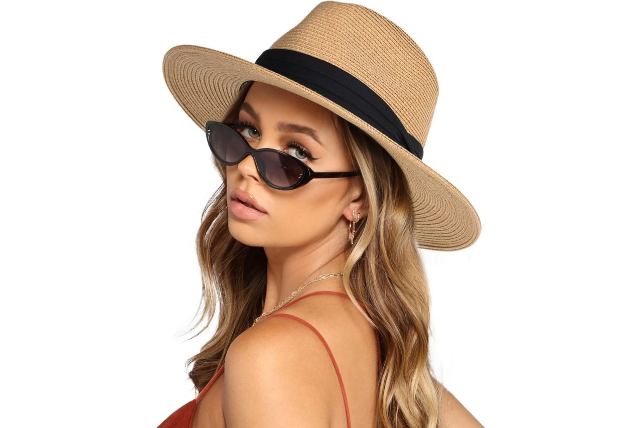 FURTALK Womens Mens Wide Brim Straw Panama Hat Fedora Summer Beach Sun Hats UPF Straw Hat for Women Credit: Amazon