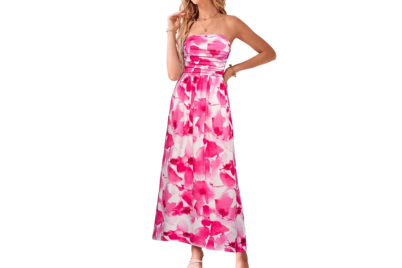 GRACE KARIN Women Strapless Dress Casual Loose Ruched Long Maxi Dress with Pockets Credit: Amazon