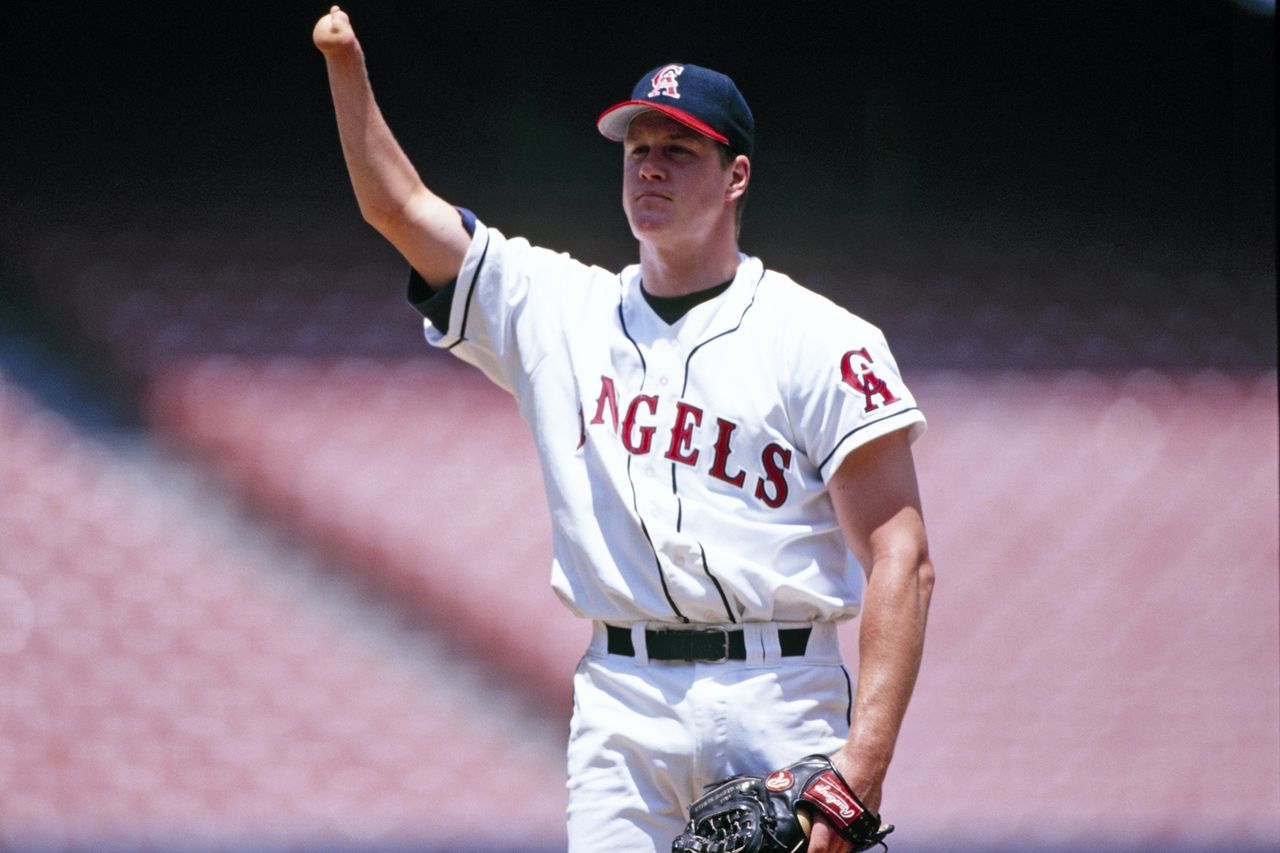 Jim Abbott pitching for the California Angels in 1996Credit: Jed Jacobsohn/Getty