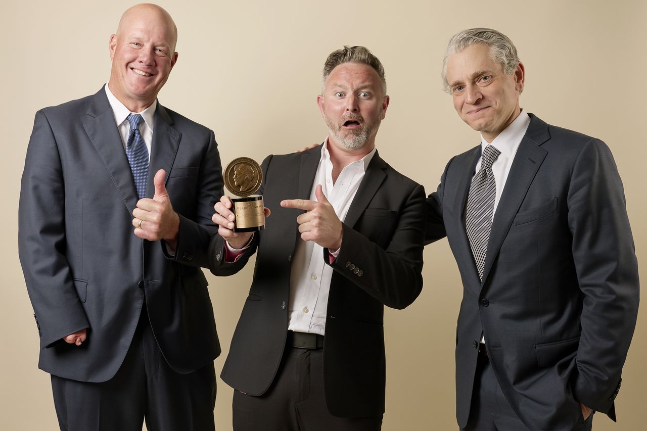 Jim Abbott with Mike Farrell and Jeremy Schaap at the 2026 Peabody AwardsCredit: Emma McIntyre/Getty