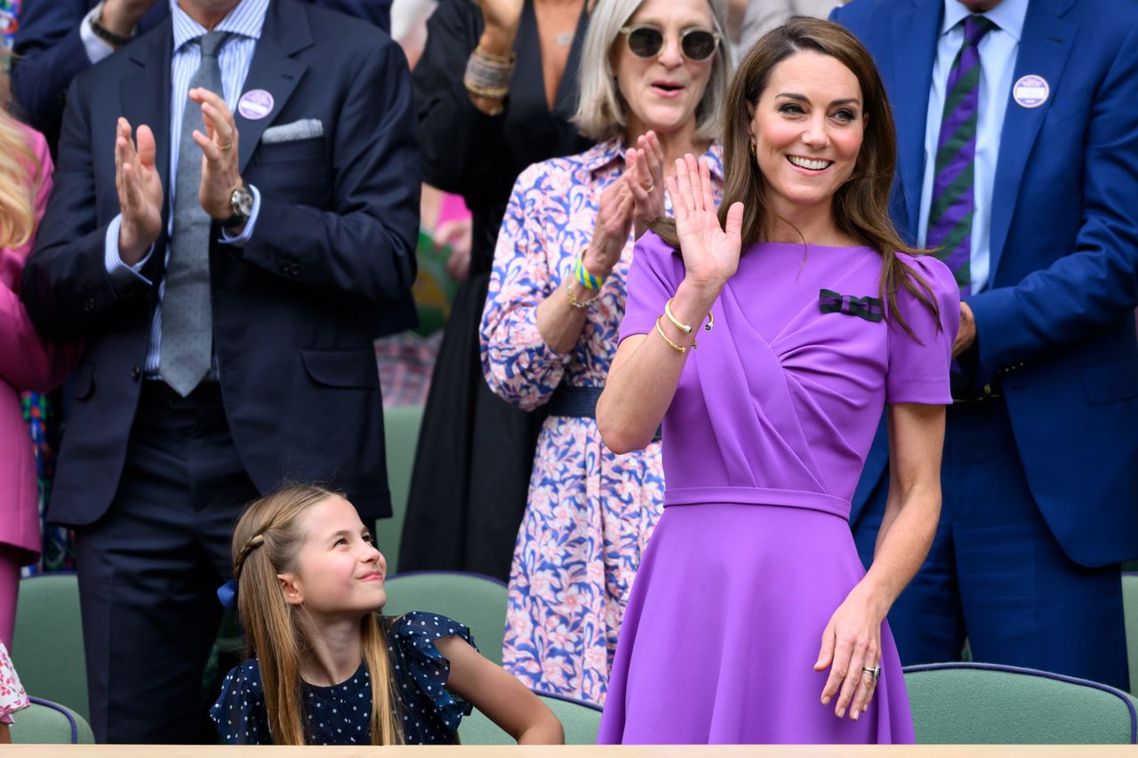 Princess Charlotte of Wales and Catherine, Princess of Wales on day fourteen of the Wimbledon Tennis Championships on July 14, 2024 in London, England.Credit: Karwai Tang/WireImage