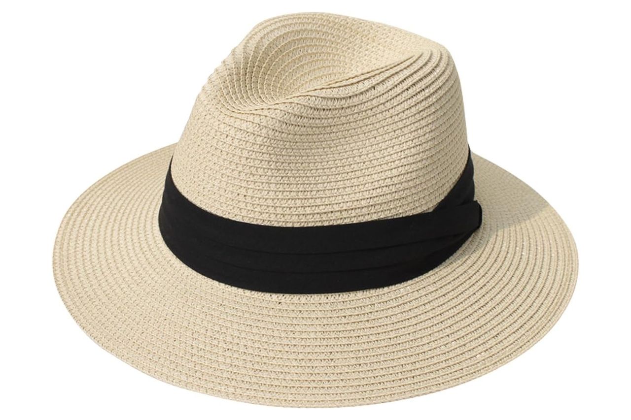 Lanzom Women Wide Brim Straw Panama Roll up Hat Fedora Beach Sun Hat UPF50+ Credit: Amazon
