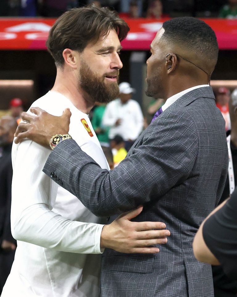 Travis Kelce and Michael Strahan in 2025Credit: Kevin Mazur/Getty