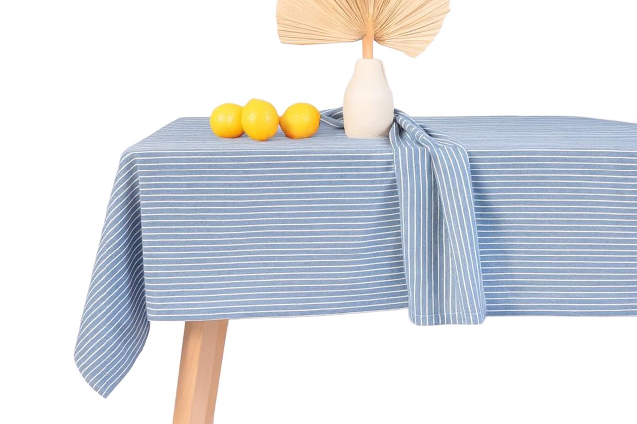 MONDAY MOOSE Striped Farmhouse Picnic Style Cotton Tablecloth Credit: Amazon