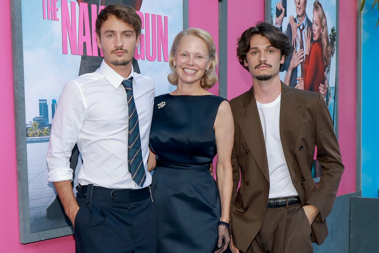 Pamela Anderson and sons Brandon Thomas Lee and Dylan Jagger Lee in 2025Credit: Jason Mendez/Getty