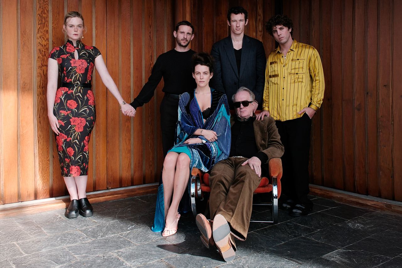 Elle Fanning, Jamie Bell, Riley Keough, Callum Turner, Tracy Letts and Lukas Gage in Rosebush PruningCredit: Mubi