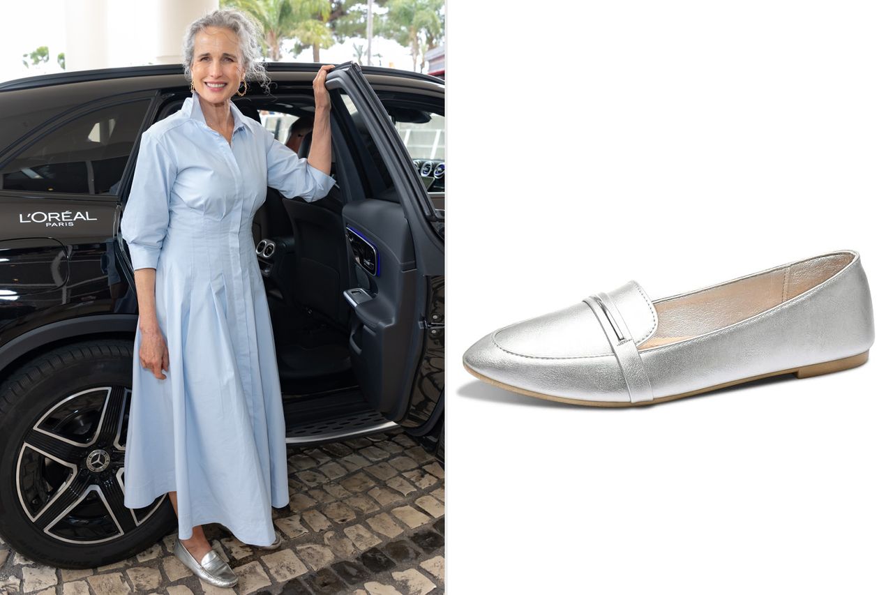 Andie MacDowell and loafers Credit: Arnold Jerocki/GC; Amazon