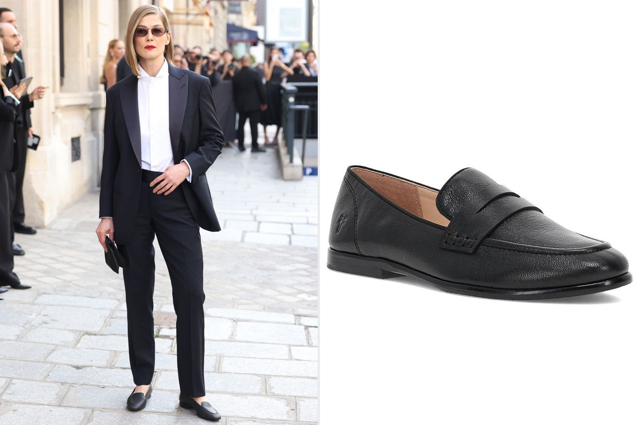 Rosamund Pike and loafers Credit: Neil Mockford/GC; Nordstrom