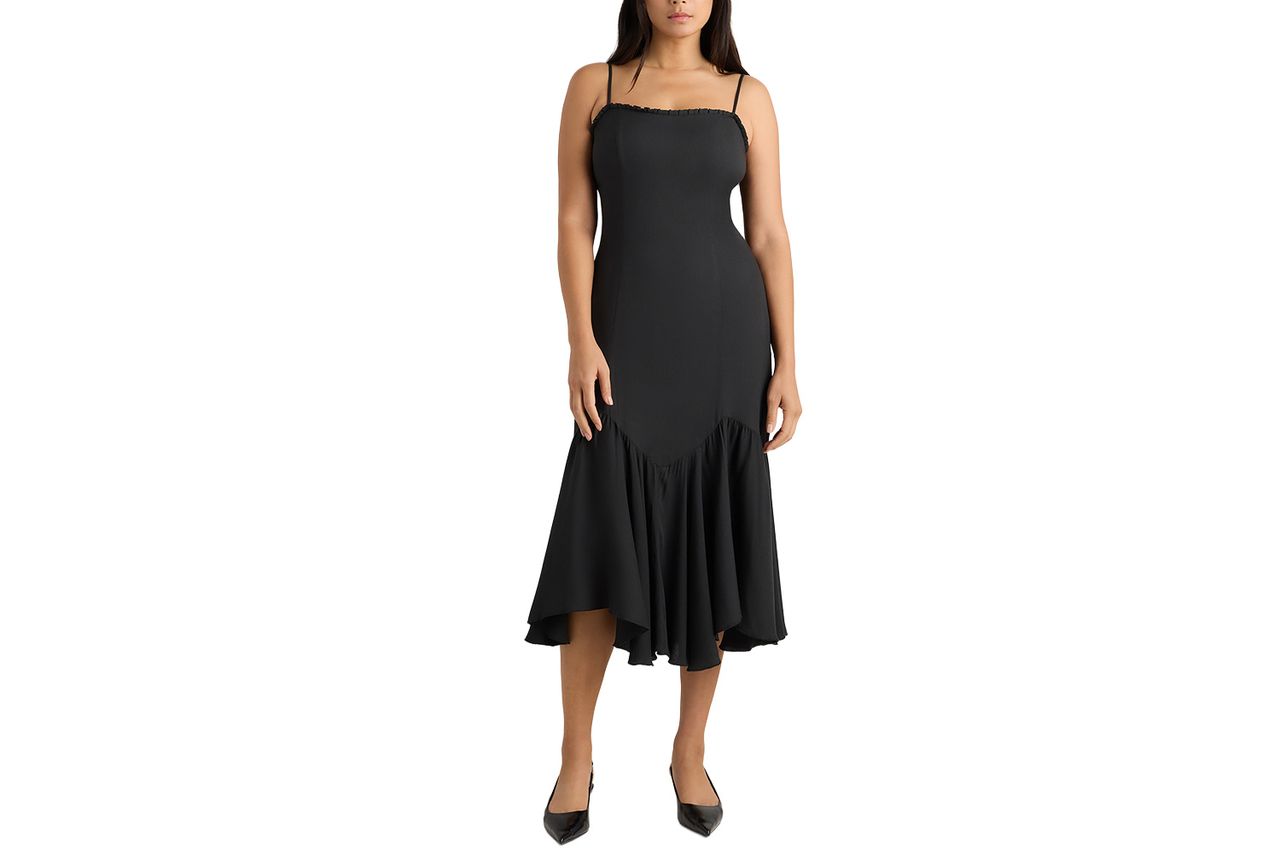 Quince Lightweight Crepe Pleated Hem Midi Dress Credit: Quince