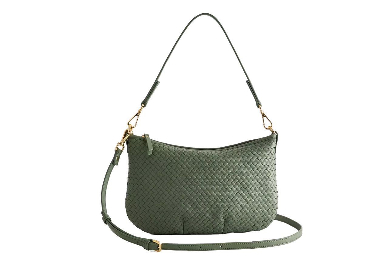 A handwoven mini shoulder bag with a short strap and a detachable longer strap Credit: Quince
