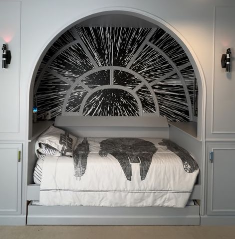 Sara Mathis, Woman Joked to Husband About Recreating UNC’s Basketball Court on Her Porch. Minutes Later, She Found Stadium Chairs on Facebook Mathis also created a Millenium Falcon-themed bed nook for her other son.Credit: Sara Mathis