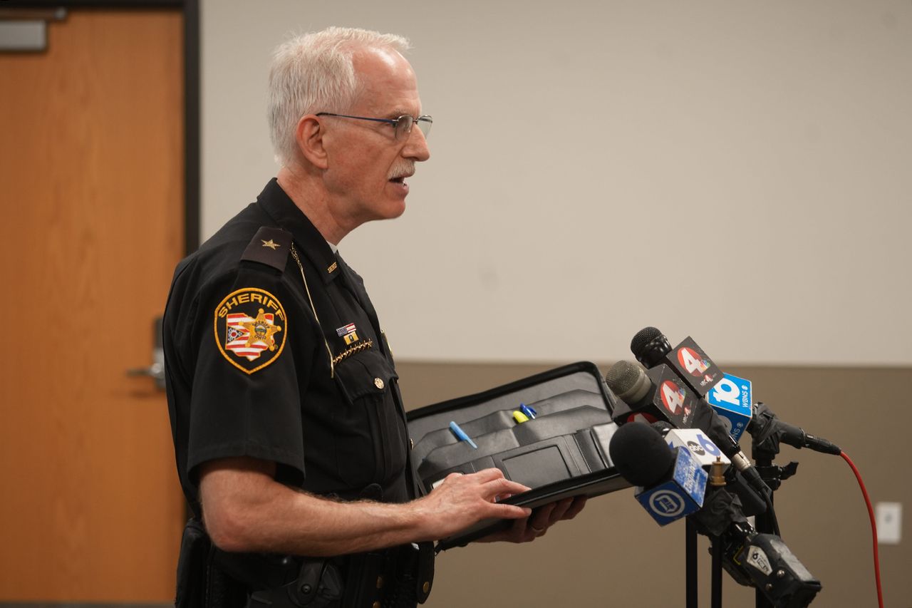 Delaware County Sheriff Jeffrey Balzer speaks at a press conference on July 20, 2026Credit: Doral Chenoweth/Columbus Dispatch / USA TODAY NETWORK via Imagn